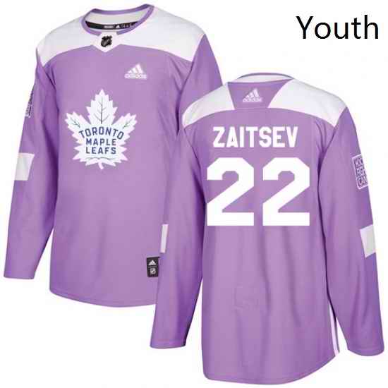 Youth Adidas Toronto Maple Leafs 22 Nikita Zaitsev Authentic Purple Fights Cancer Practice NHL Jersey